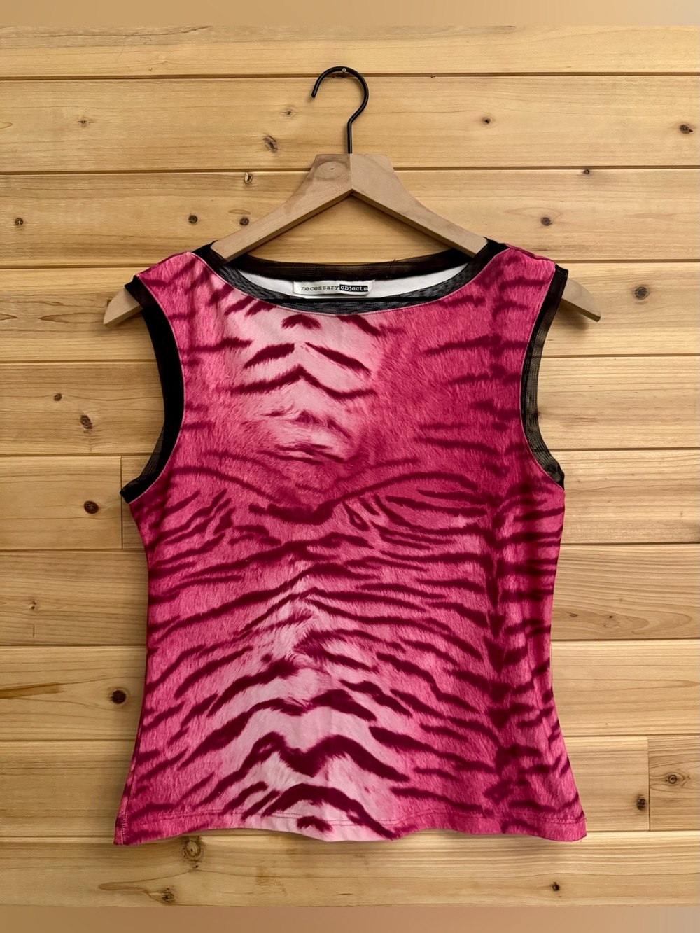 Y2K Necessary Objects Small Hot Pink Tiger Stripe Tank Top Rave Punk Grunge Glam